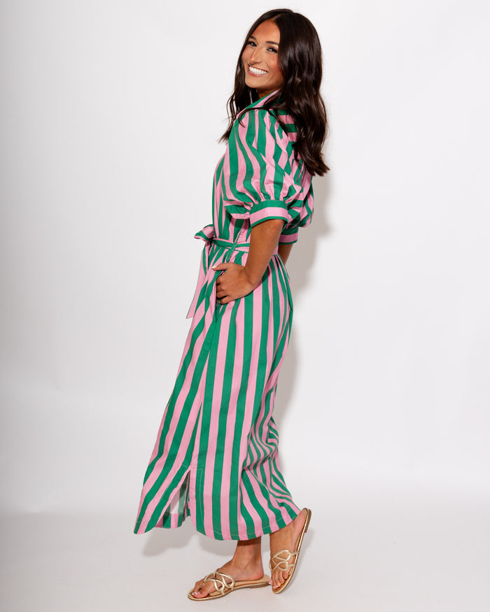 Stripe Tie Waist Midi Dress