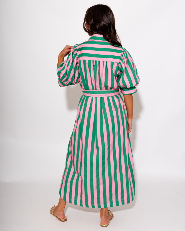 Stripe Tie Waist Midi Dress