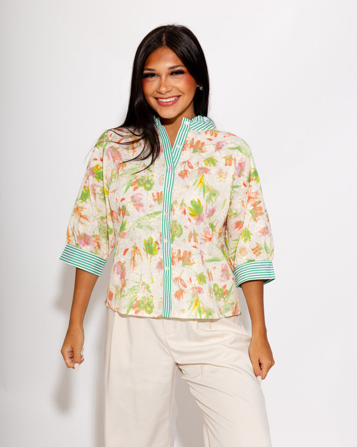 Striped Accent Floral Top
