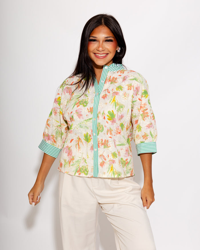 Striped Accent Floral Top