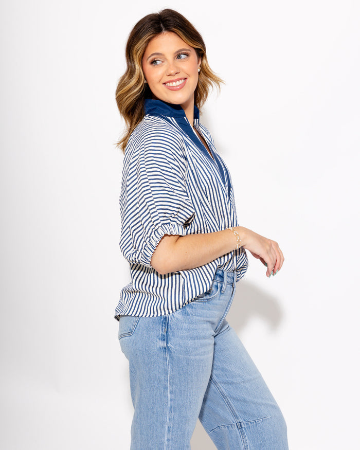 Striped Split Neck Dolman Top