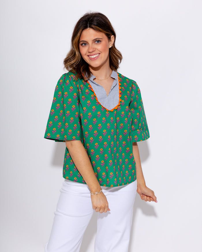 Striped Yoke Floral Top