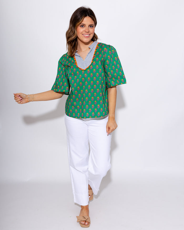 Striped Yoke Floral Top
