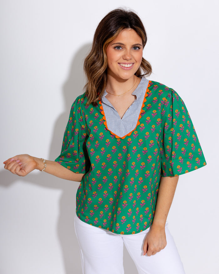 Striped Yoke Floral Top
