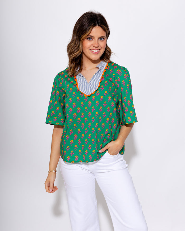 Striped Yoke Floral Top