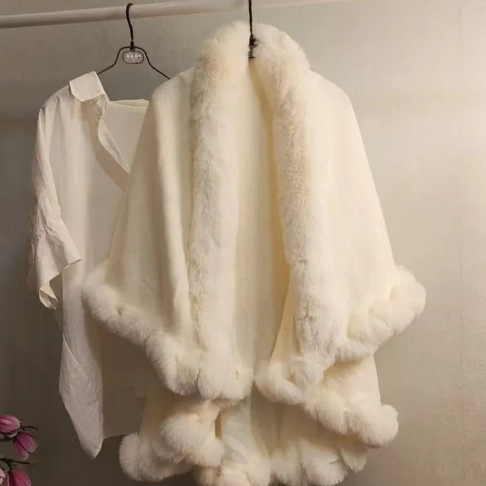 Stylish Knitted Cape For Women With Furry Collar - Warm Autumn & Winter Outerwear - Allen-Fitness