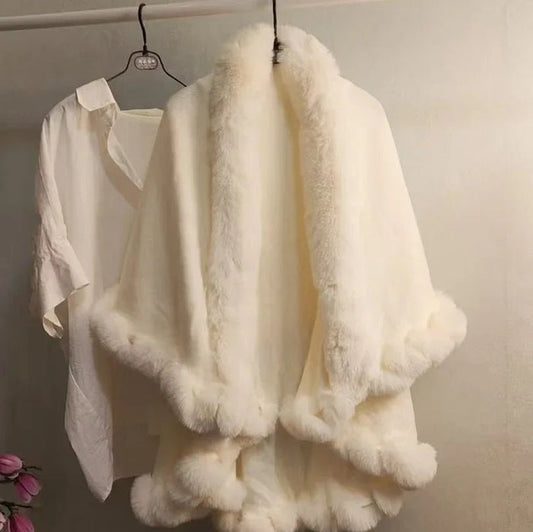 Stylish Knitted Cape For Women With Furry Collar - Warm Autumn & Winter Outerwear - Allen-Fitness