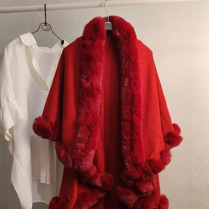 Stylish Knitted Cape For Women With Furry Collar - Warm Autumn & Winter Outerwear - Allen-Fitness