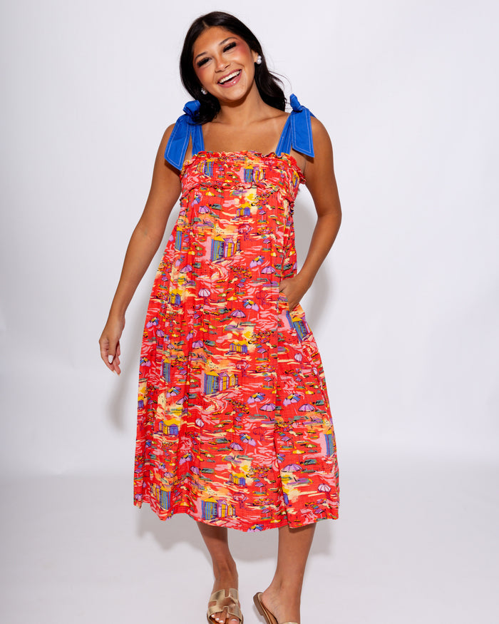 Summer Canvas Tie Straps Midi Dress
