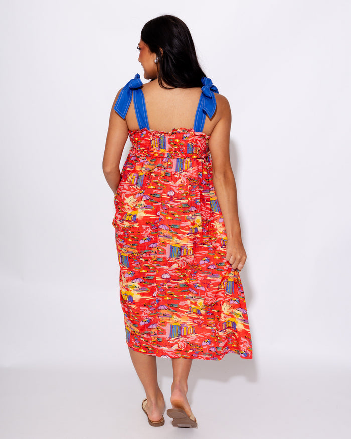 Summer Canvas Tie Straps Midi Dress