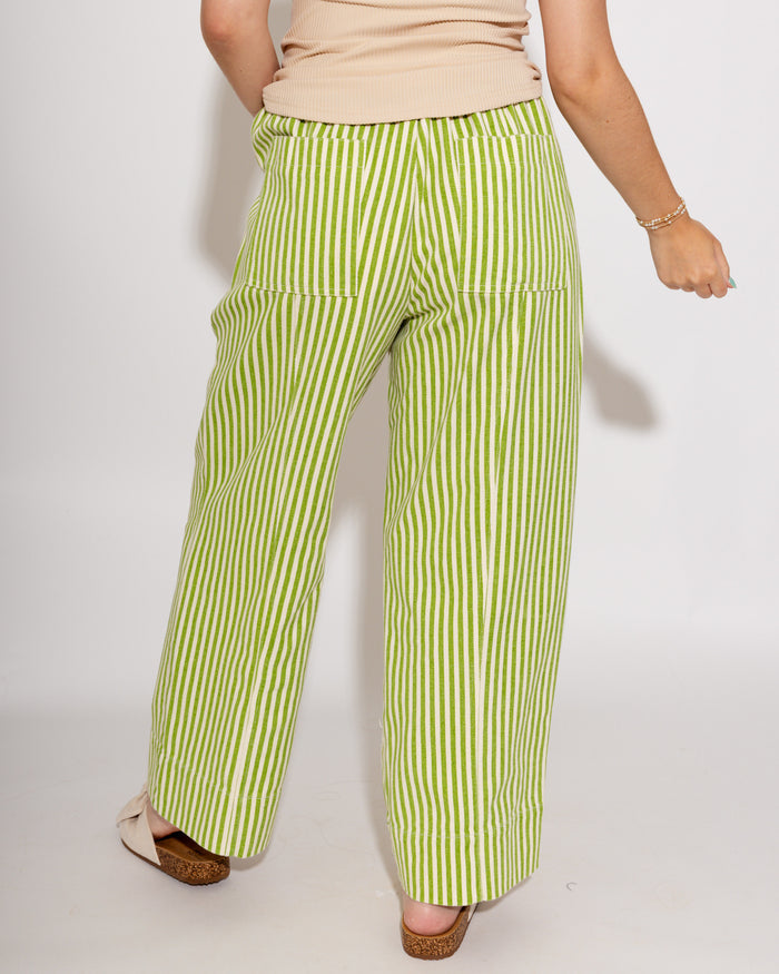 Summer Stripe Drawstring Pants in Sage/Natural