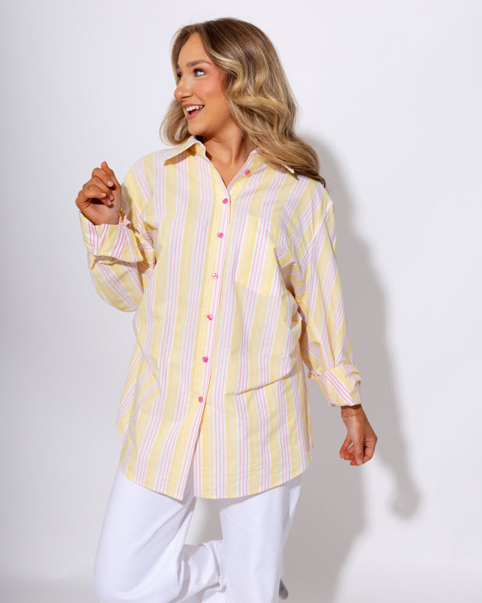 Sunshine Stripe Oversized Button-Up Top