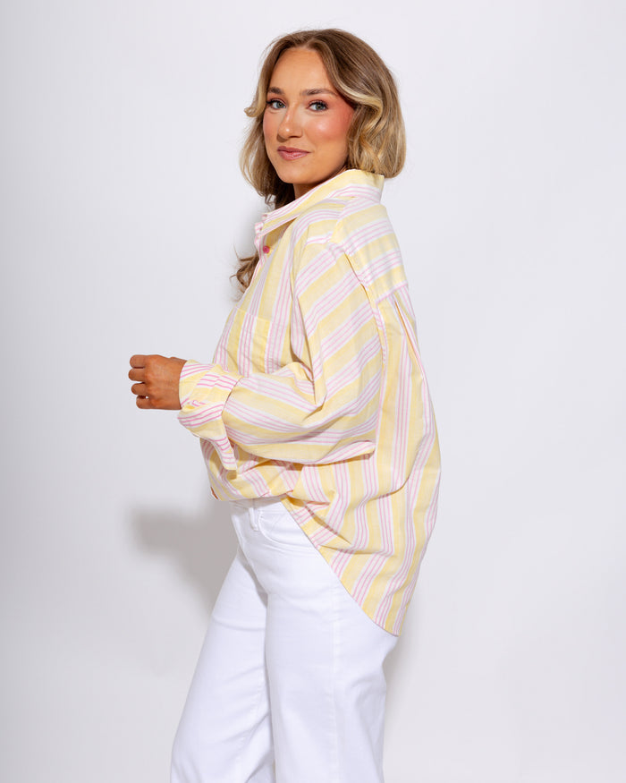 Sunshine Stripe Oversized Button-Up Top