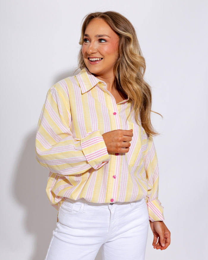 Sunshine Stripe Oversized Button-Up Top