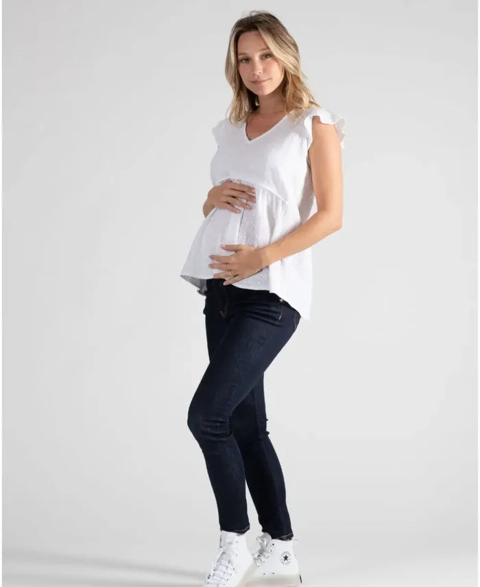 Suzanne white embroidered butterfly top for pregnancy