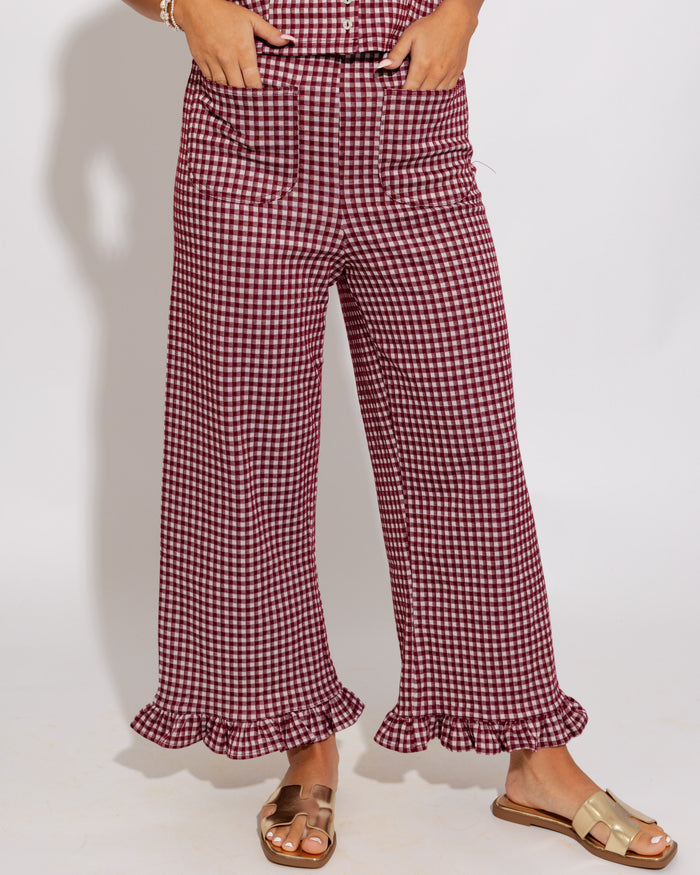 Sweet Gingham Ruffle Hem Pants
