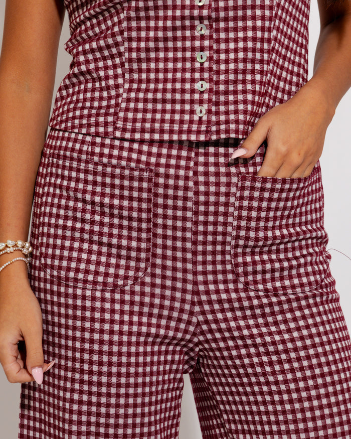 Sweet Gingham Ruffle Hem Pants