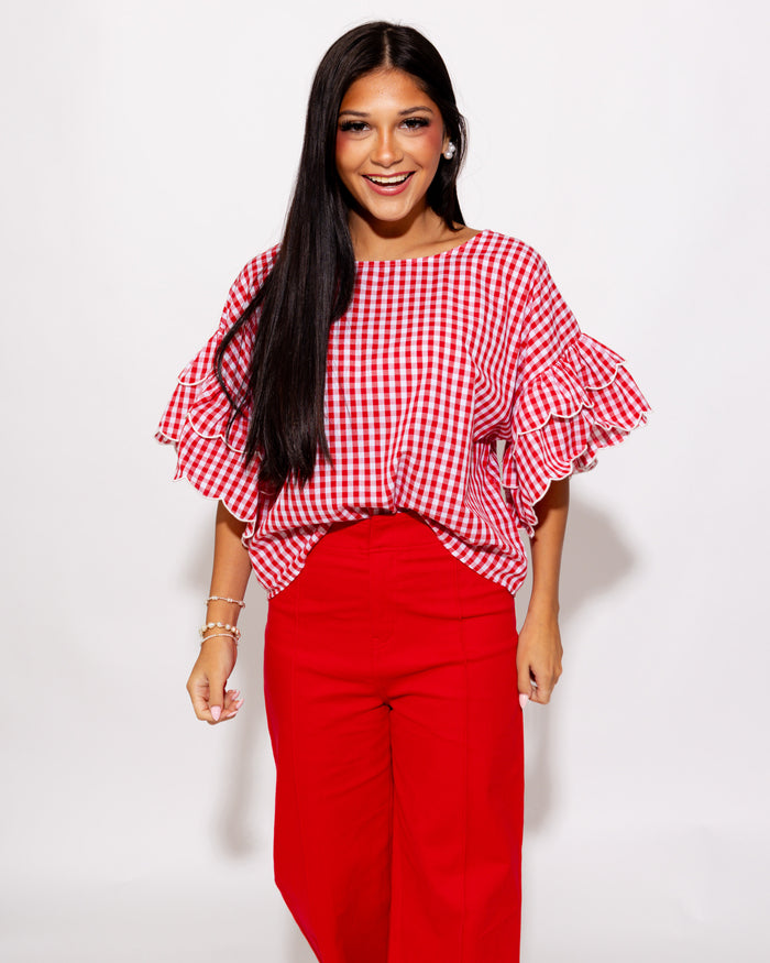 Sweet Scallop Gingham Top