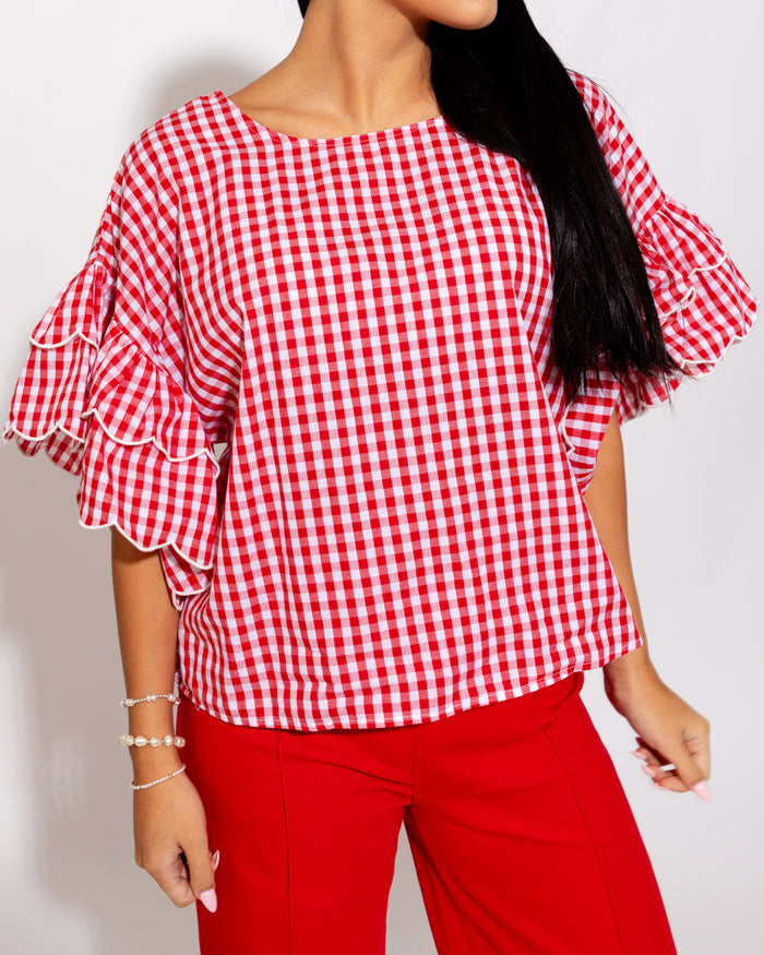 Sweet Scallop Gingham Top