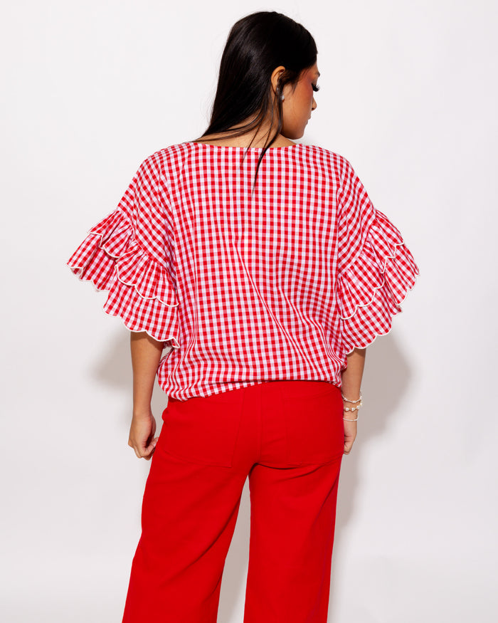 Sweet Scallop Gingham Top