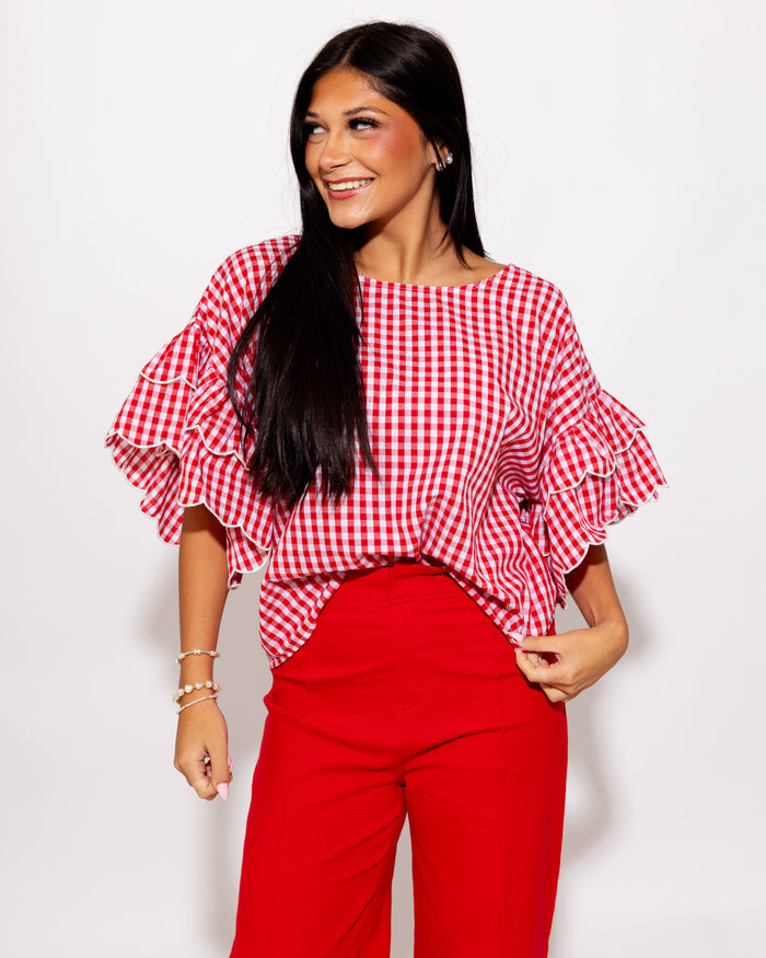 Sweet Scallop Gingham Top