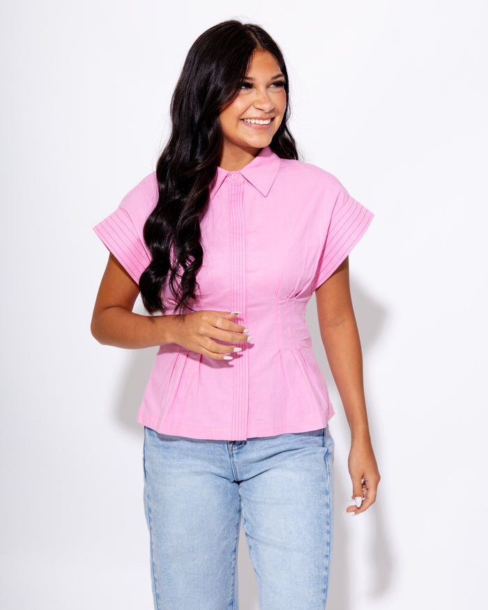 Tailored Pink Cinched Waist Top