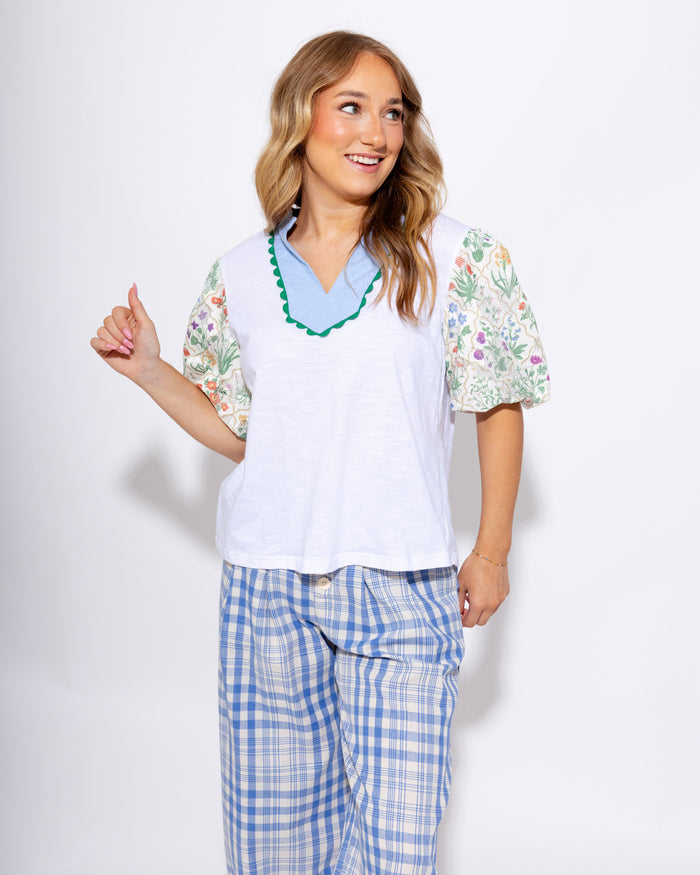 Textured Floral Bubble Sleeve Knit Top - Voy - Gaudie & Co. Nederland TX Boutique