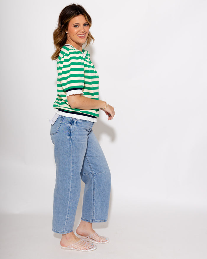 Textured Stripe Puff Sleeve Top