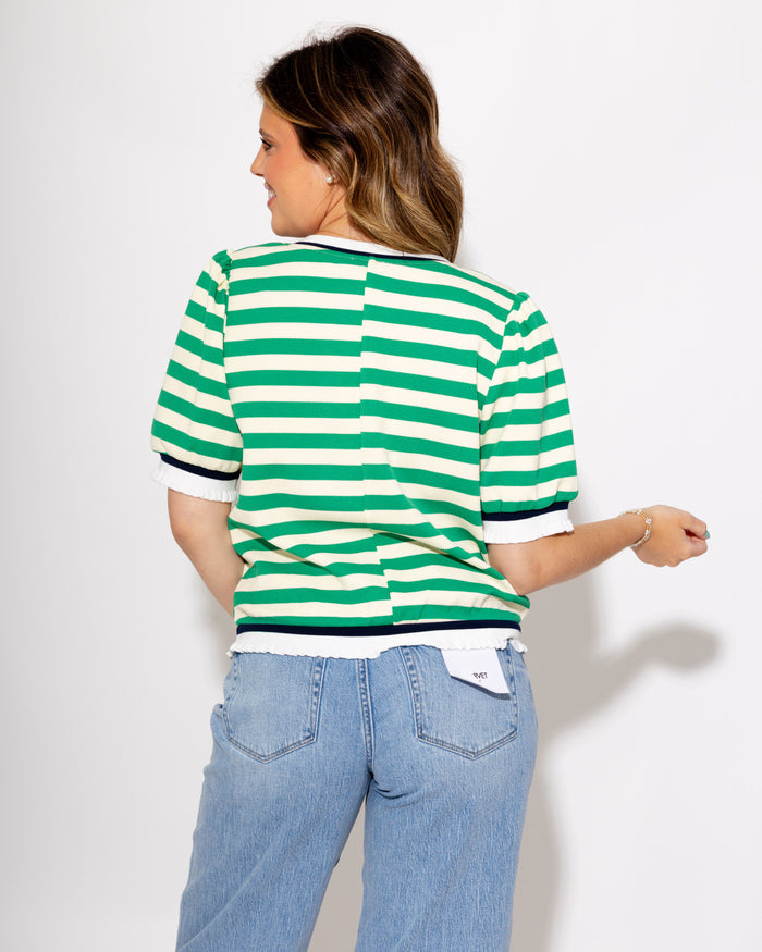 Textured Stripe Puff Sleeve Top