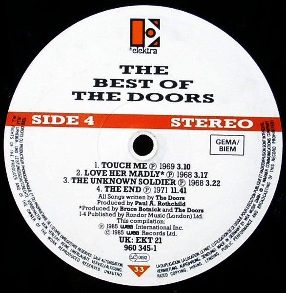 The Doors - The Best Of The Doors (LP) [Europe] 1985 RP (Near Mint (NM or M-))