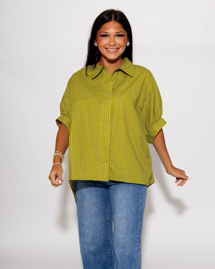 The Easy Green Stripe Button-Up