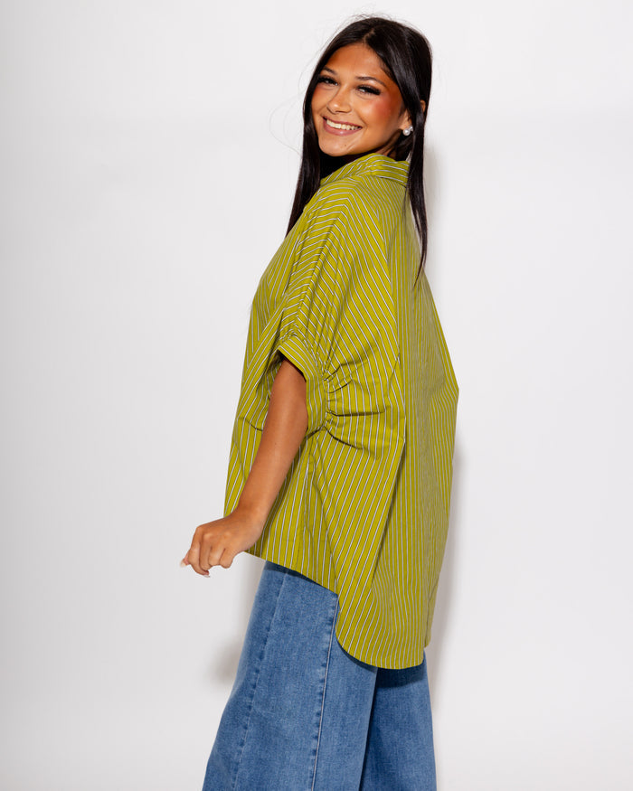 The Easy Green Stripe Button-Up