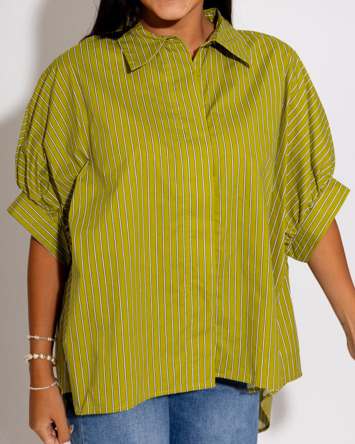 The Easy Green Stripe Button-Up