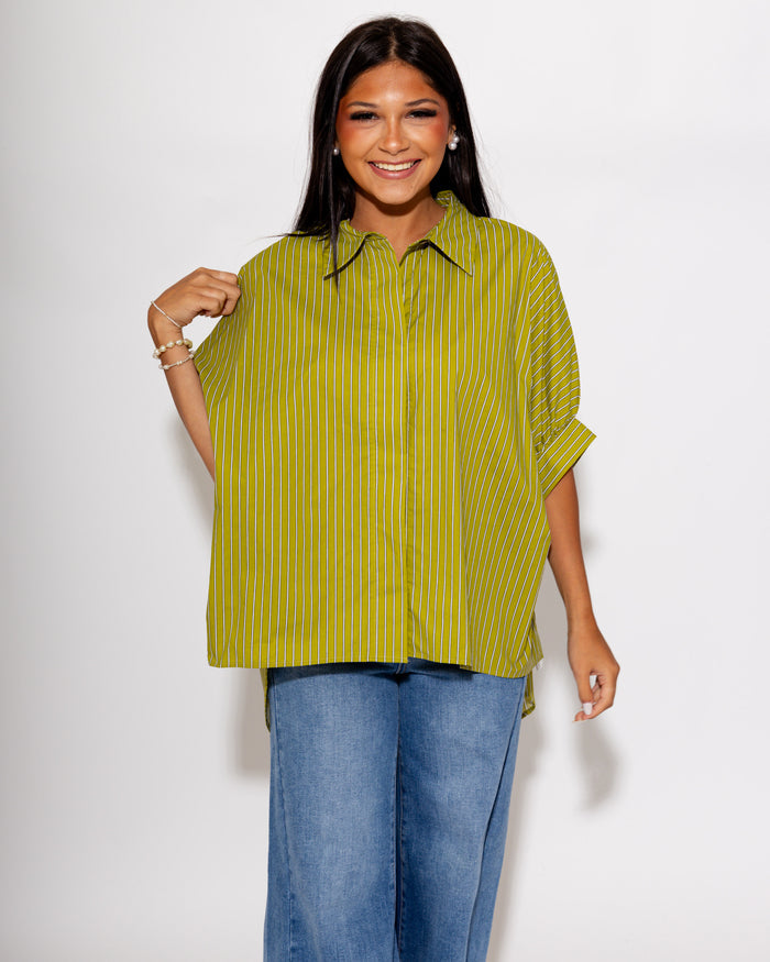 The Easy Green Stripe Button-Up