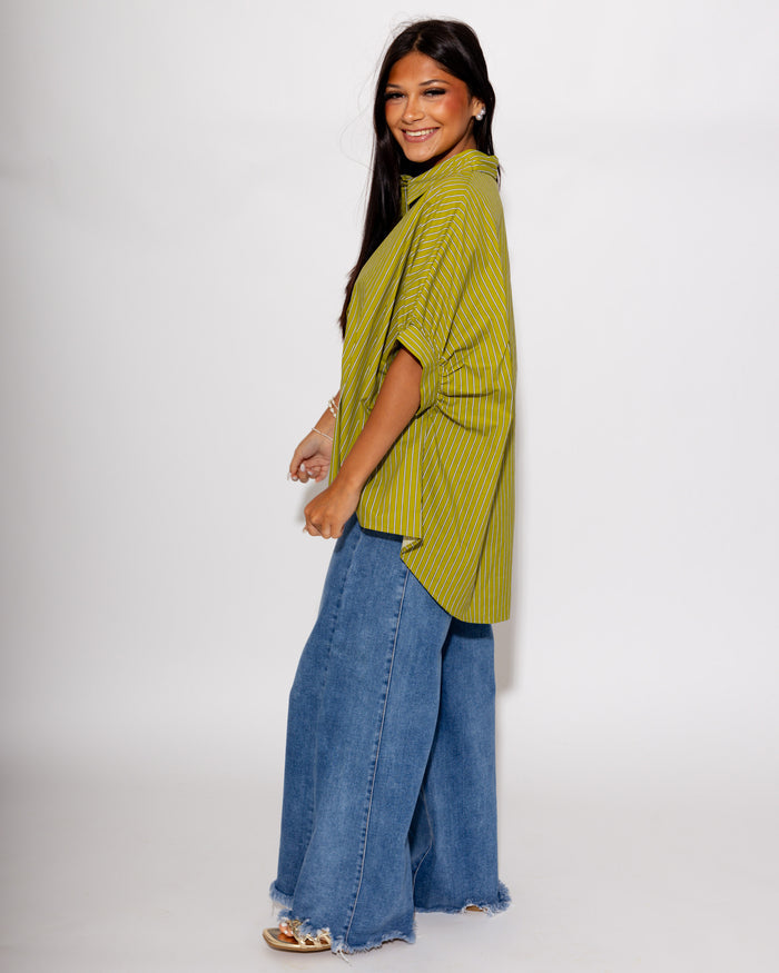 The Easy Green Stripe Button-Up