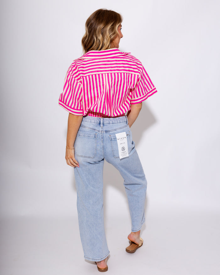 Hot Pink White Stripe Crop Top - Glam - Gaudie & Co. Southeast Texas Boutique