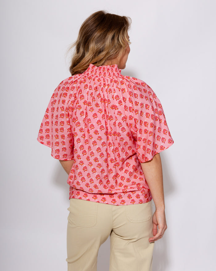 THML | Floral Contrast Trim Top