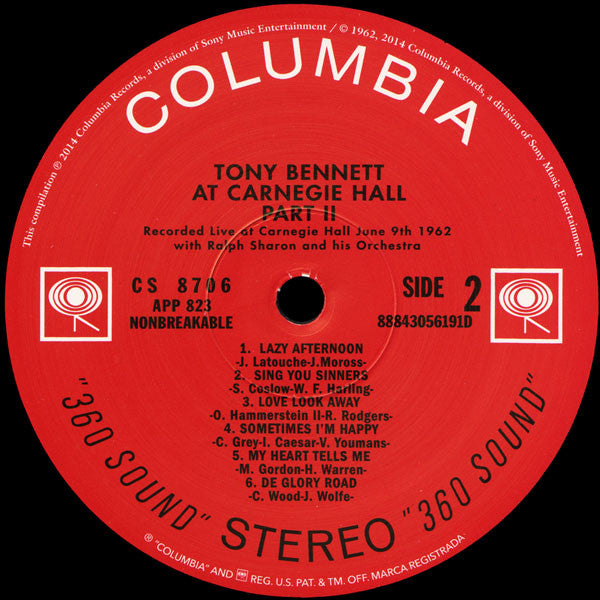 Tony Bennett - At Carnegie Hall Recorded Live June 9, 1962 (LP) [US] 2014 RP