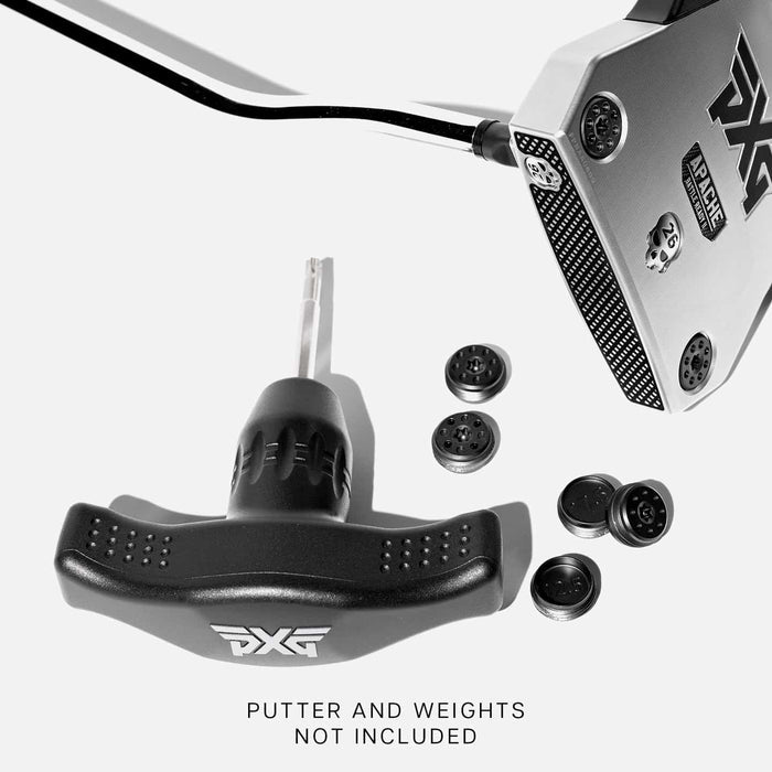 PXG black and chrome golf torque tool with a PXG logo on top of the handle on a white background