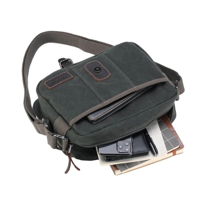 Troop London Heritage Across Body Bag - Durable Canvas with Genuine Leather Trimmings, Spacious and Secure - Allen-Fitness