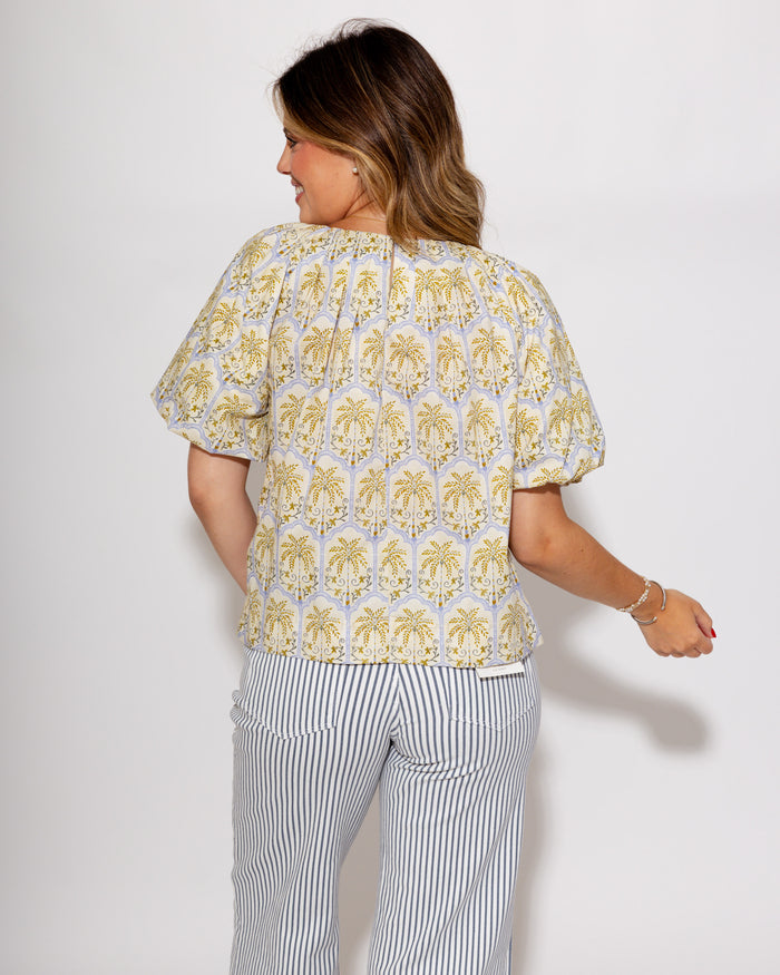 Tropical Palm Puff Sleeve Top