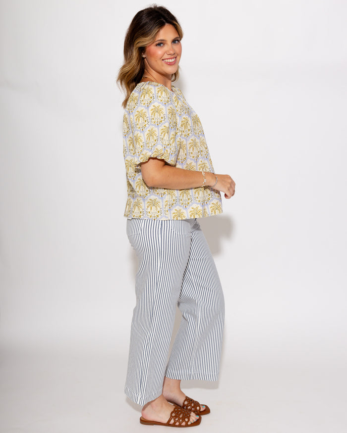 Tropical Palm Puff Sleeve Top