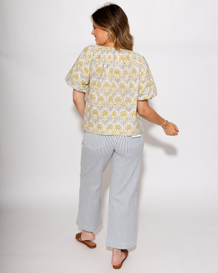 Tropical Palm Puff Sleeve Top