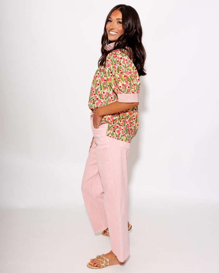 Tulip Field Ruffle Neck Top