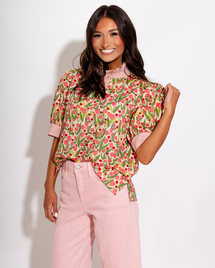 Tulip Field Ruffle Neck Top