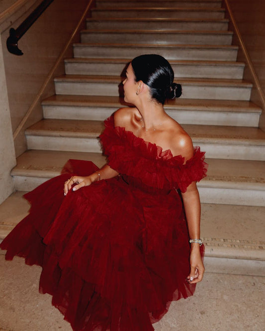 Tulle Layered Off The Shoulder Prom Dress