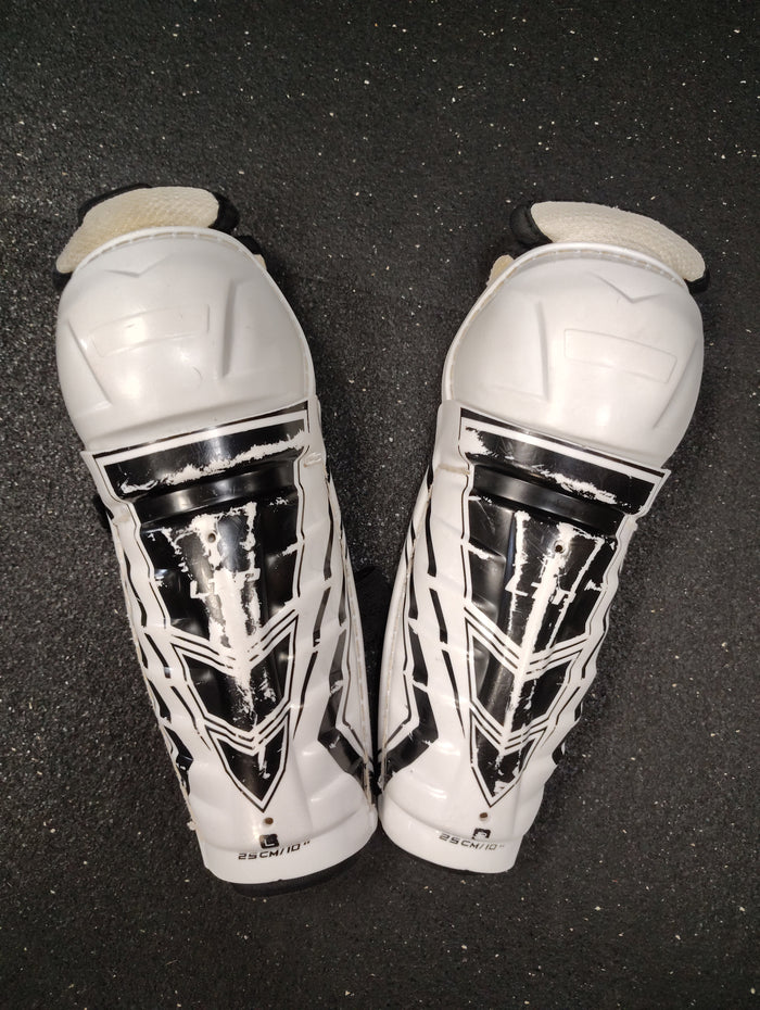 Used White CCM Tacks Hockey Shin Guards 10" Inch