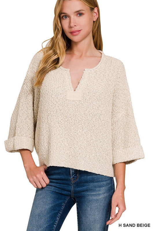 V-Neck Wide Sleeve Sweater