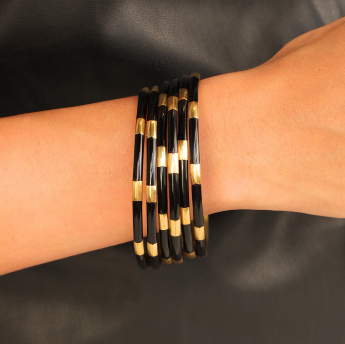 Veda Bangles - Set of 6 - Black/Gold