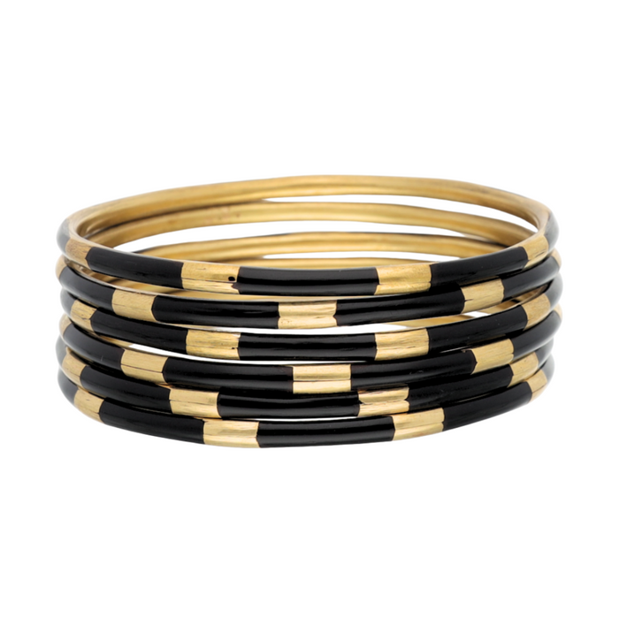 Veda Bangles - Set of 6 - Black/Gold